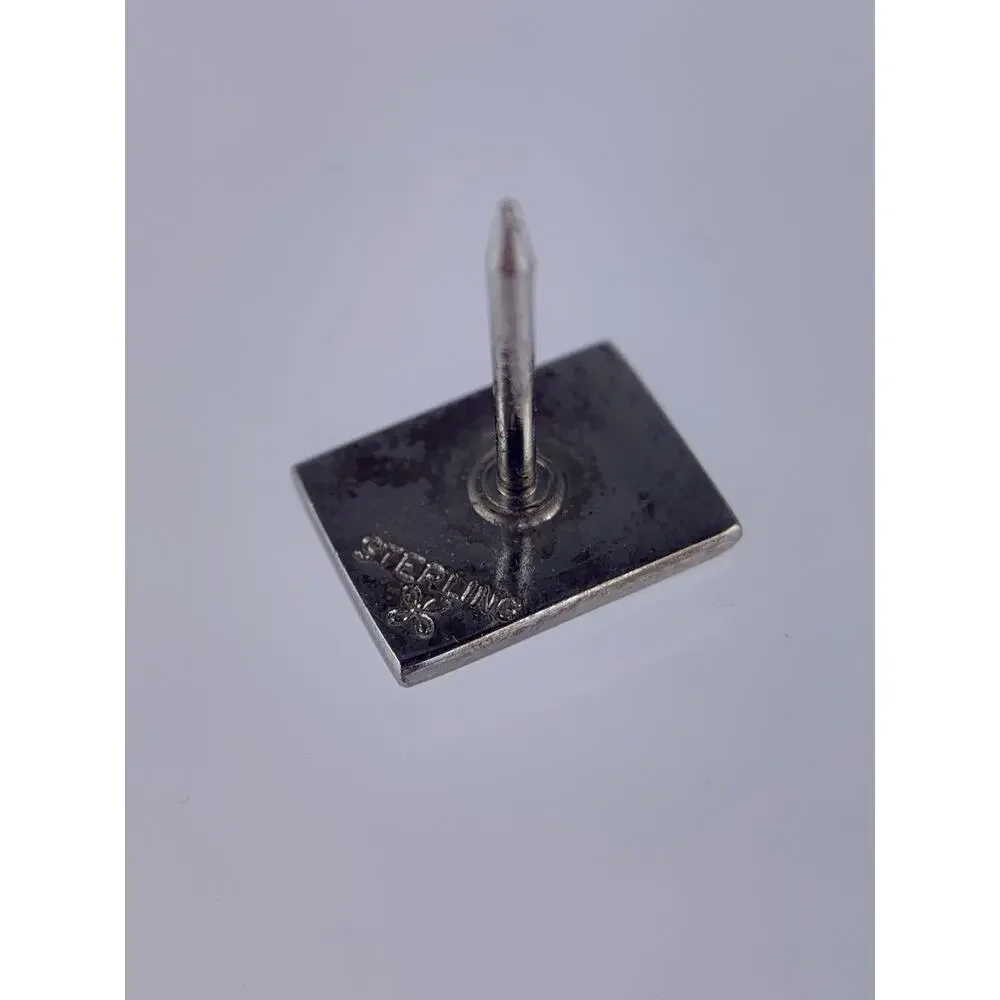 Square Simple Sterling Silver Tie Tack Pin Carved Brushed Metal Marked Vintage